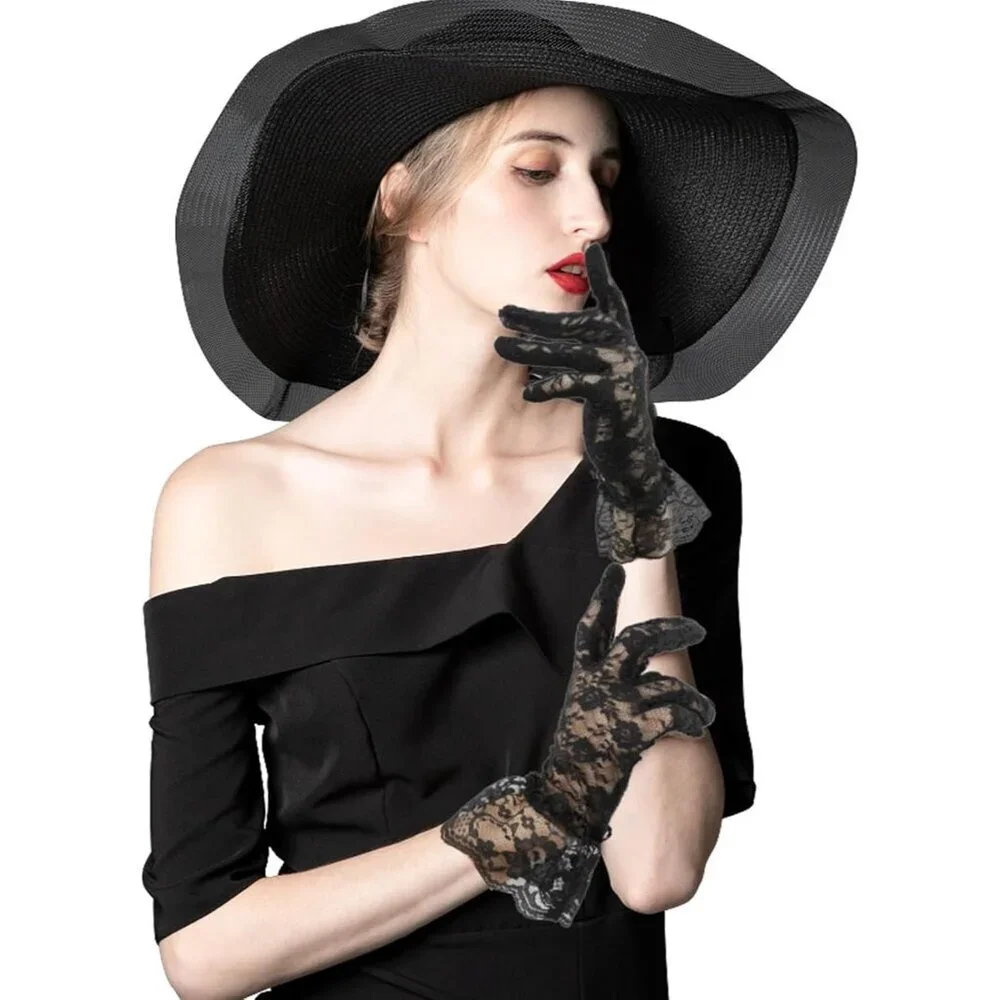 Women's Black Short Fashion Imported Lace Opera Halloween Cosplay Gloves